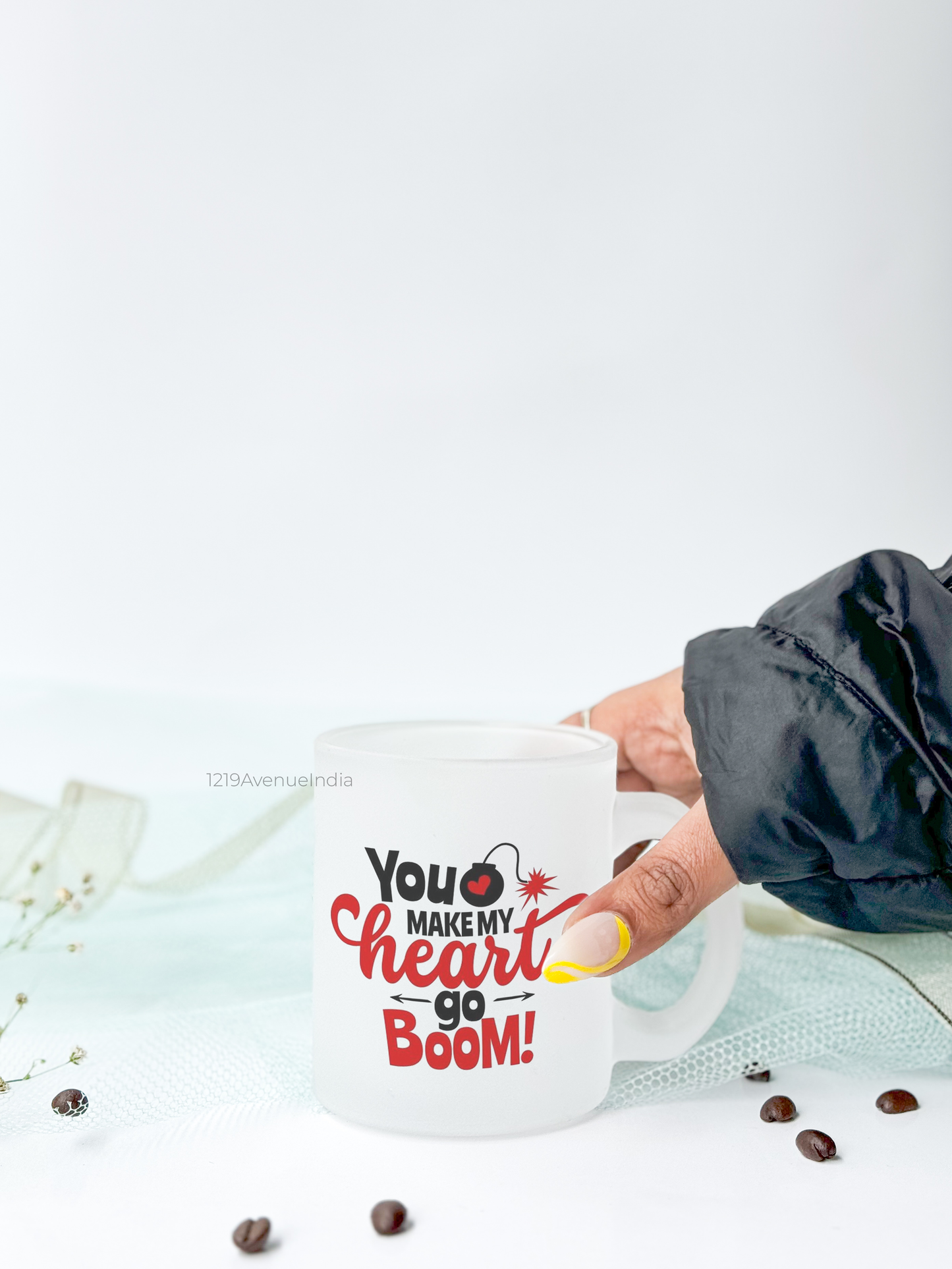 Frosted Mug 350ml | My Heart Goes Boom Print | Pocket Picks Mugs
