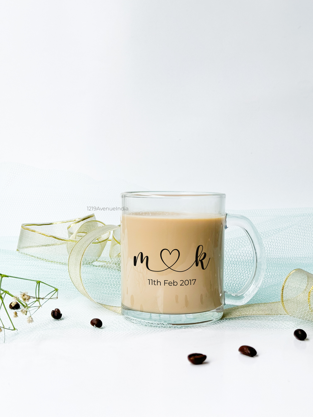 Personalized Clear Mug 350ml | Couple Initial Mug Permanent Print | Pocket Picks Mugs |
