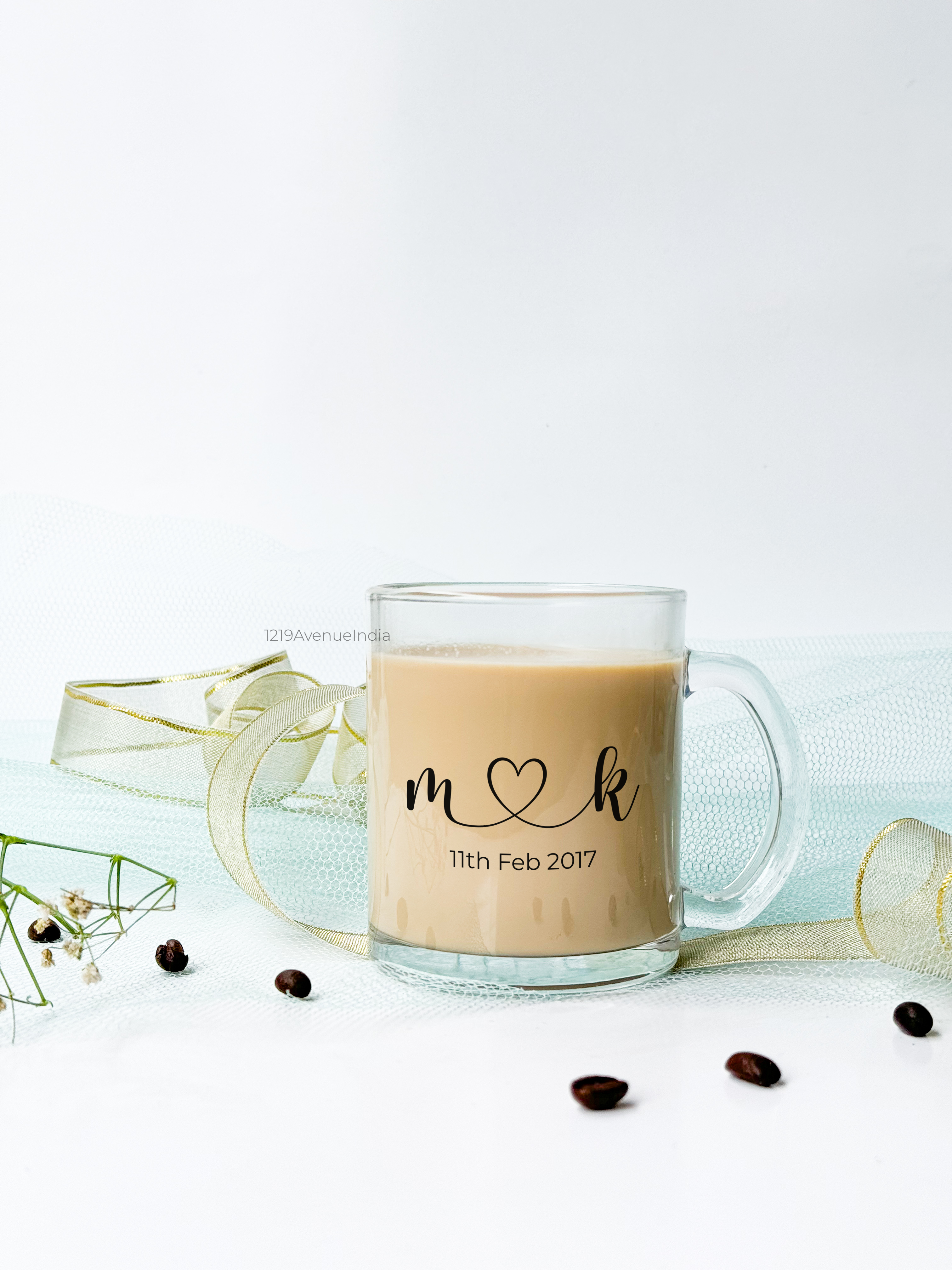 Personalized Clear Mug 350ml | Couple Initial Mug Permanent Print | Pocket Picks Mugs |