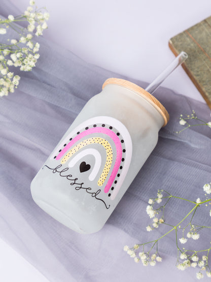 Frosted Can Shaped Sipper 500ml |Blessed Print| 17oz Can Tumbler with Straw and Lid