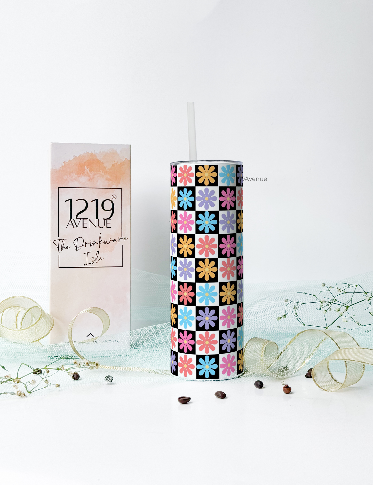 Colossal Tumbler 750ML with silicon straw| Whimsy Floral 2.0 Print |Double Walled Insulated Tumbler