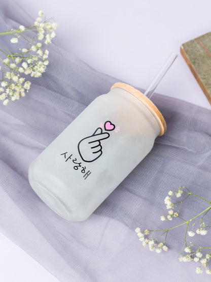 Frosted Can Shaped Sipper 500ml | Korean Heart Print| 17oz Can Tumbler with Straw and Lid