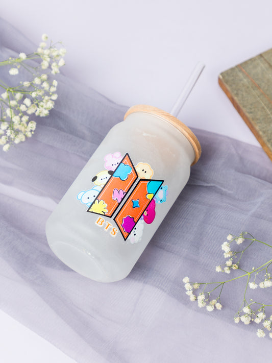 Frosted Can Shaped Sipper 500ml | BTS Logo Print| 17oz Can Tumbler with Straw and Lid