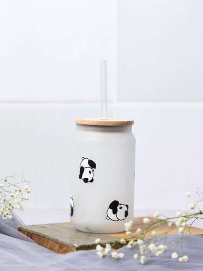 Frosted Can Shaped Sipper 500ml |Panda All Over Print| 17oz Can Tumbler with Straw and Lid