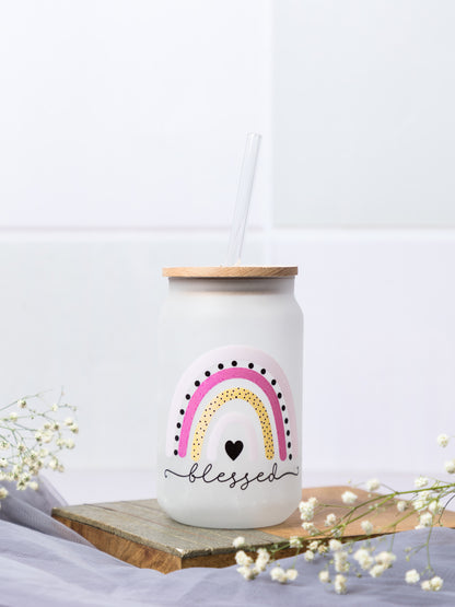 Frosted Can Shaped Sipper 500ml |Blessed Print| 17oz Can Tumbler with Straw and Lid