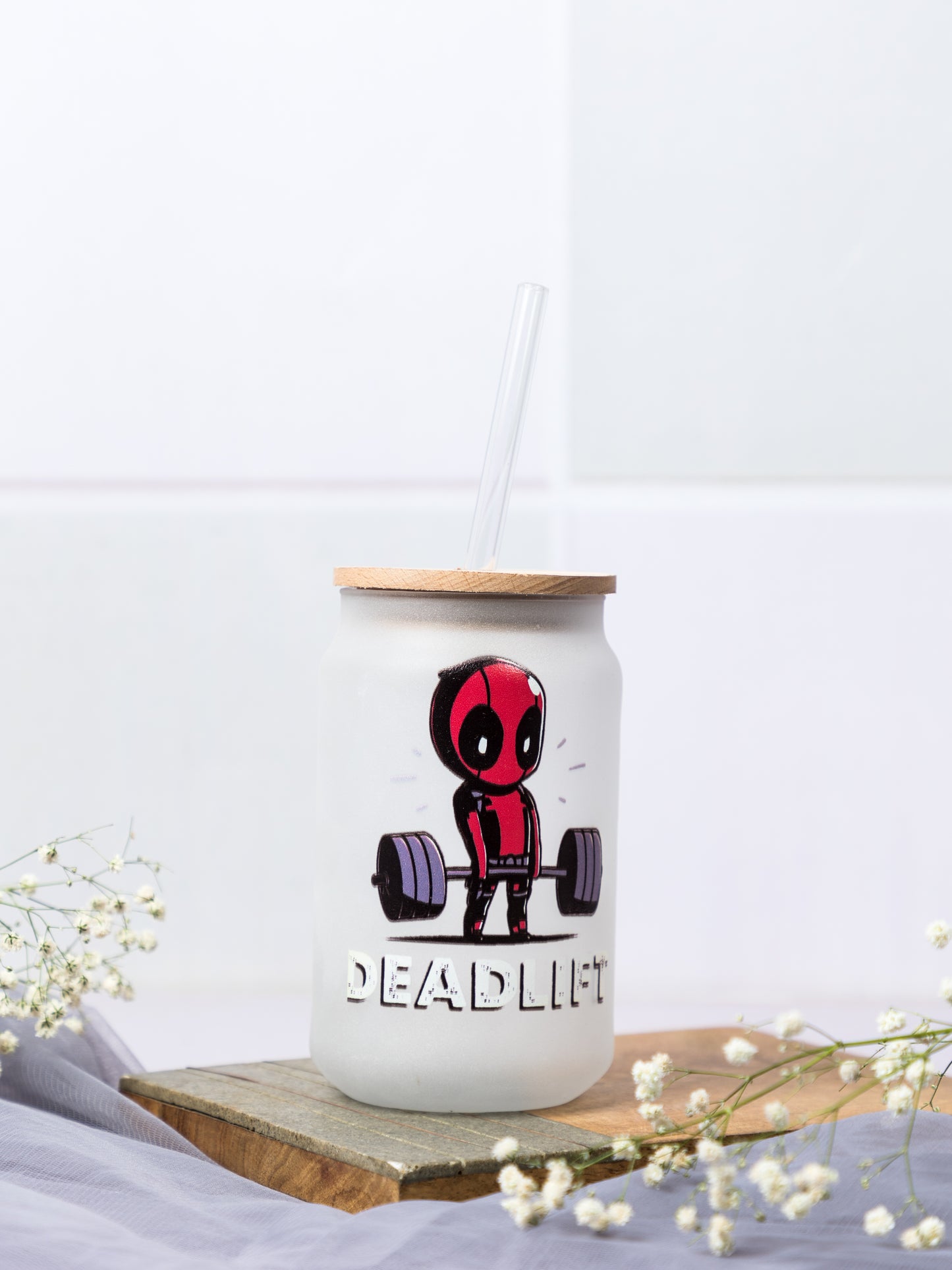 Frosted Can Shaped Sipper 500ml | Deadpool Print| 17oz Can Tumbler with Straw and Lid