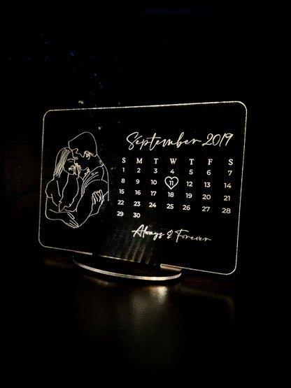 Personalized LED Side Table Lamp | Save The Date Lamp | Line Art with Calendar Customized |Loved Ones Lamp NO COD