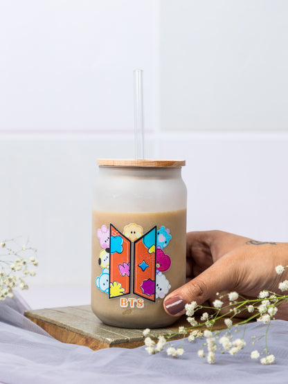 Frosted Can Shaped Sipper 500ml | BTS Logo Print| 17oz Can Tumbler with Straw and Lid
