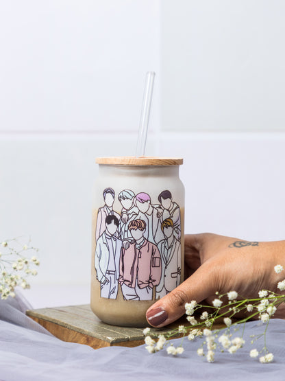 Frosted Can Shaped Sipper 500ml | BTS Print| 17oz Can Tumbler with Straw and Lid
