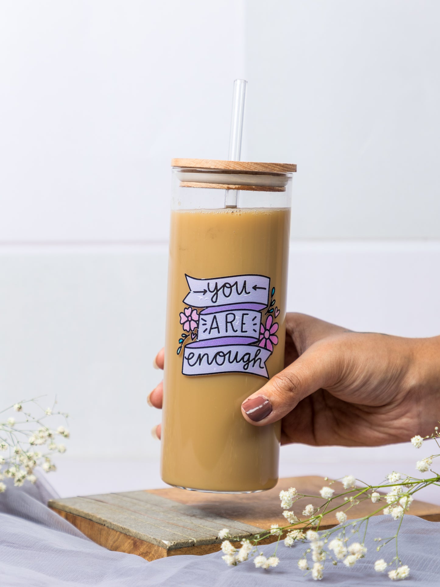 Grande Sipper 650ml| You Are Enough Print| 22 oz Coffee Tumbler with Straw and Lid