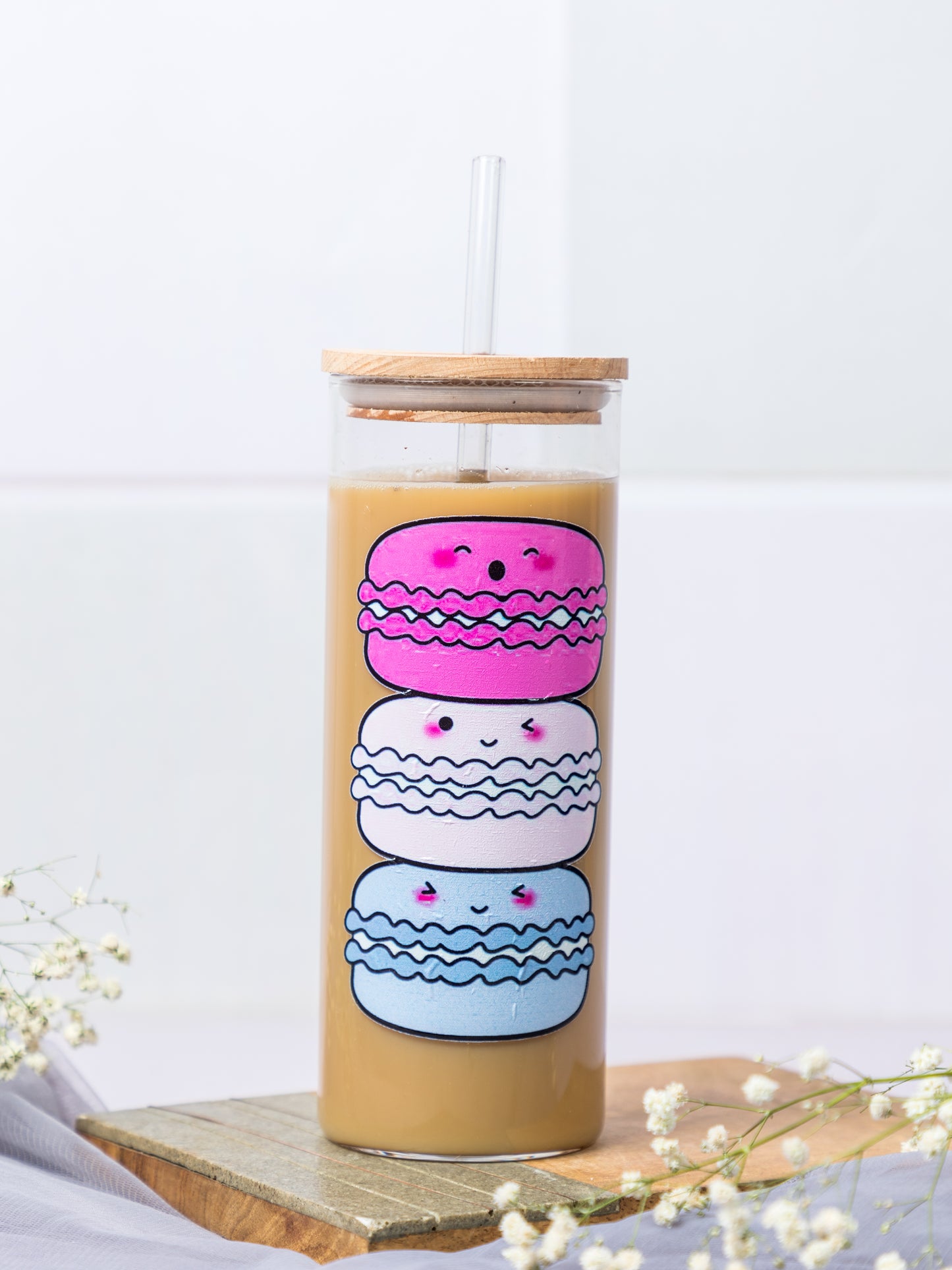 Grande Sipper 650ml| Happy Macrons Print| 22 oz Coffee Tumbler with Straw and Lid