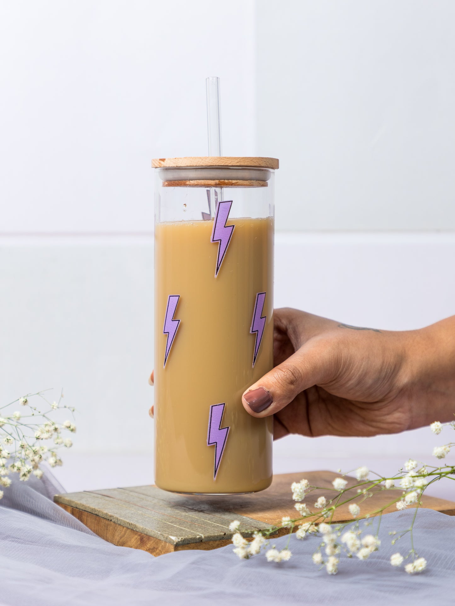 Clear Grande Sipper 650ml| Thunder Print| 22 oz Coffee Tumbler with Straw and Lid