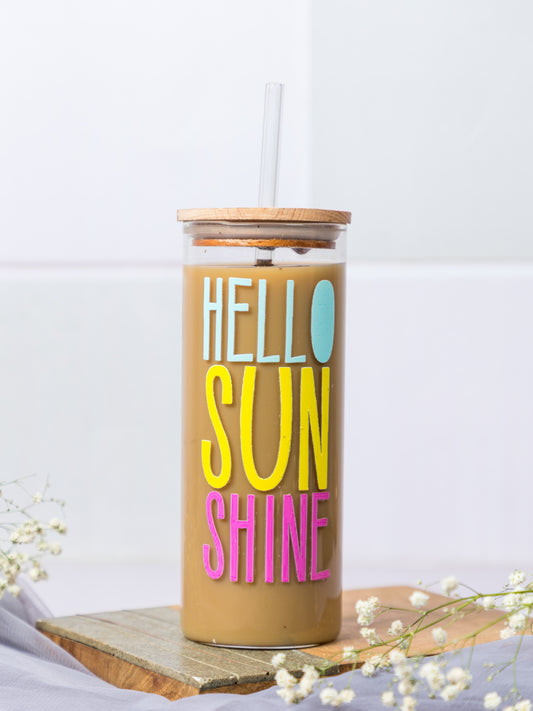 Clear Grande Sipper 650ml| Hello Sun Shine Print| 22 oz Coffee Tumbler with Straw and Lid