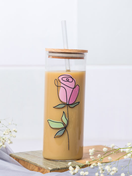 Grande Sipper 650ml| Minimalistic Rose Print| 22 oz Coffee Tumbler with Straw and Lid