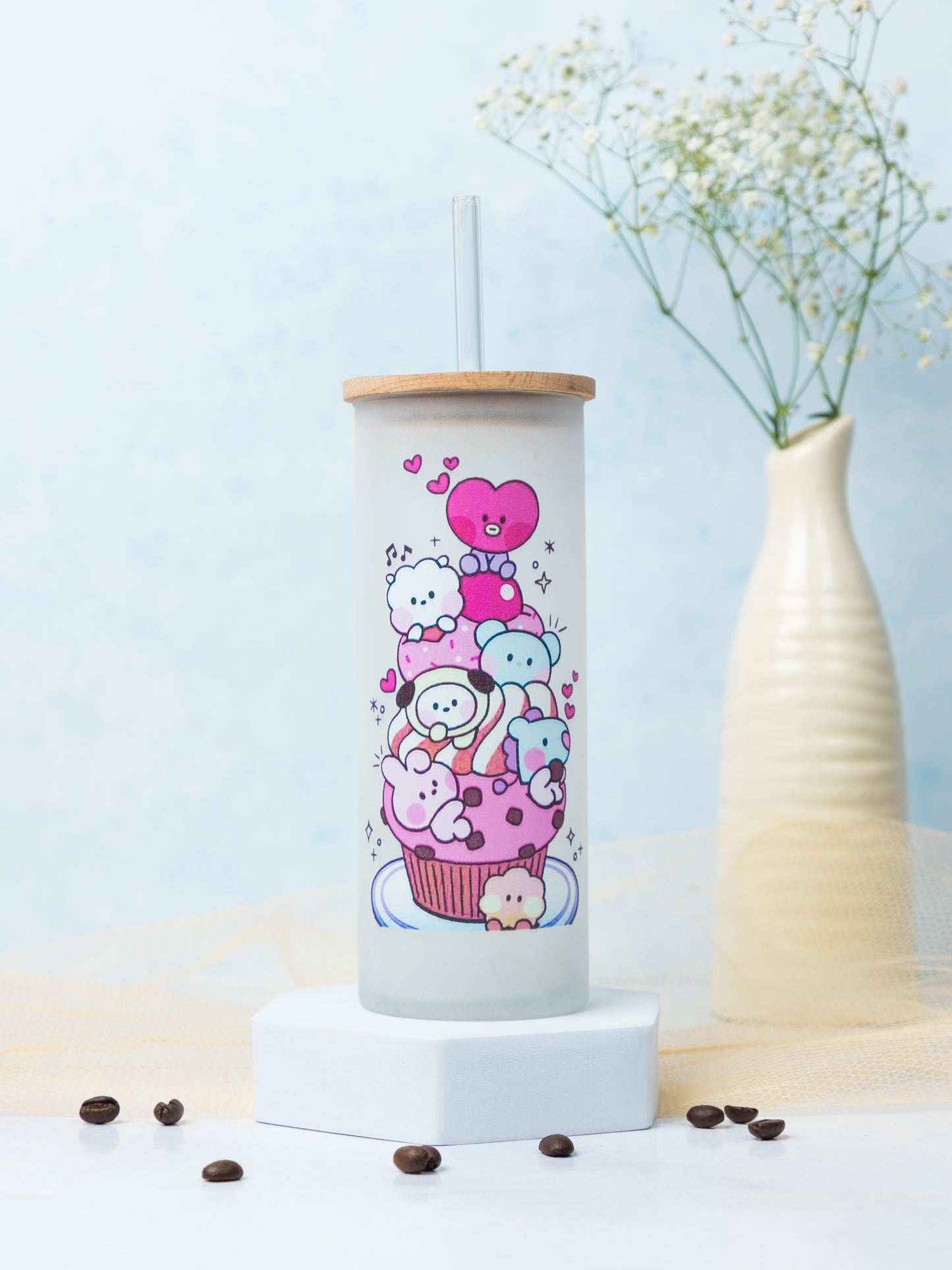 Frosted Grande Sipper 650ml| BT21 Print| 20oz Tall Tumbler with Straw and Lid