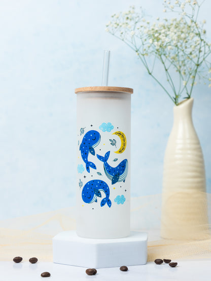 Frosted Grande Sipper 650ml| Over Whaleming Print| 20oz Tall Tumbler with lid and straw