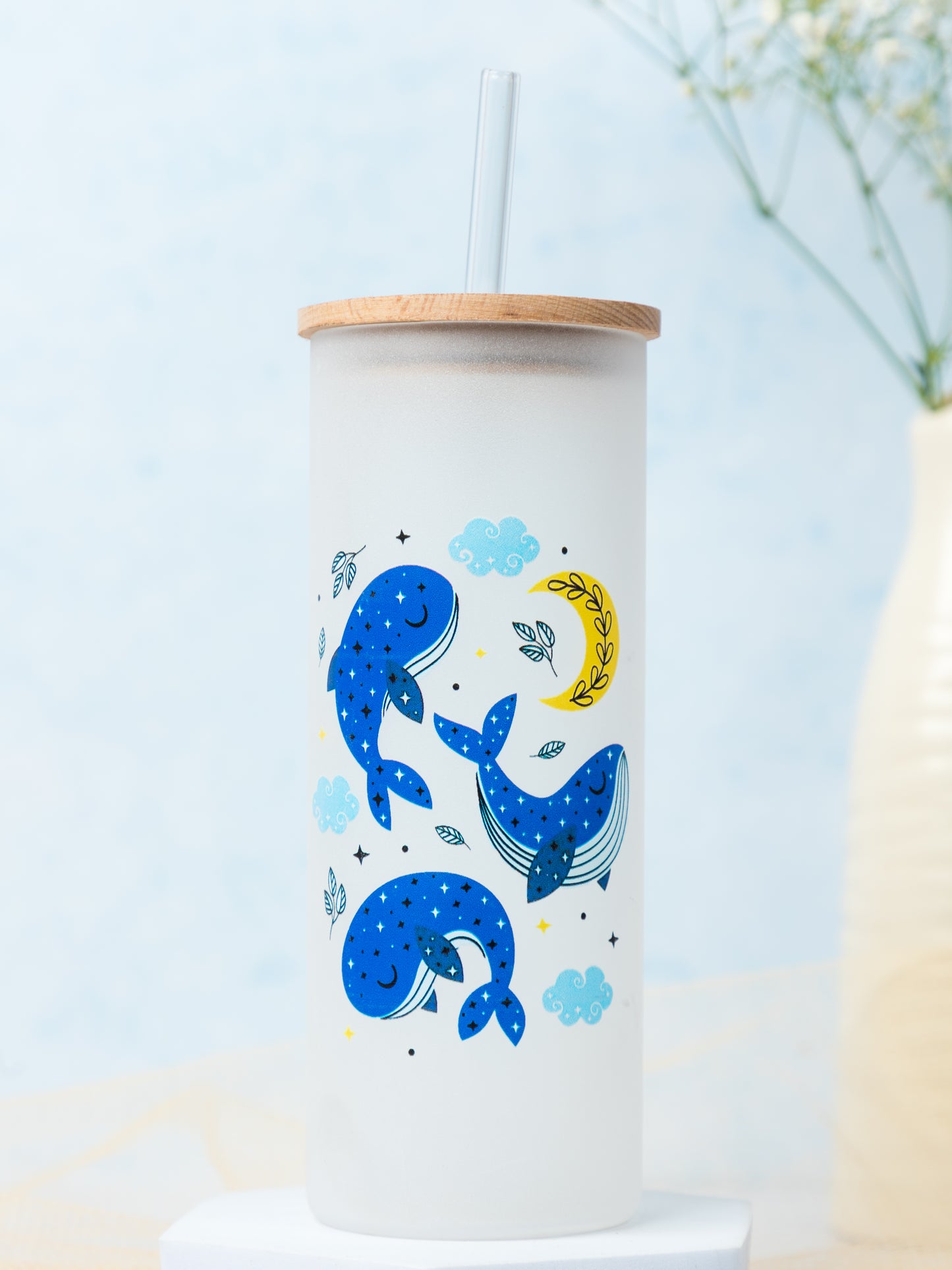 Frosted Grande Sipper 650ml| Over Whaleming Print| 20oz Tall Tumbler with lid and straw