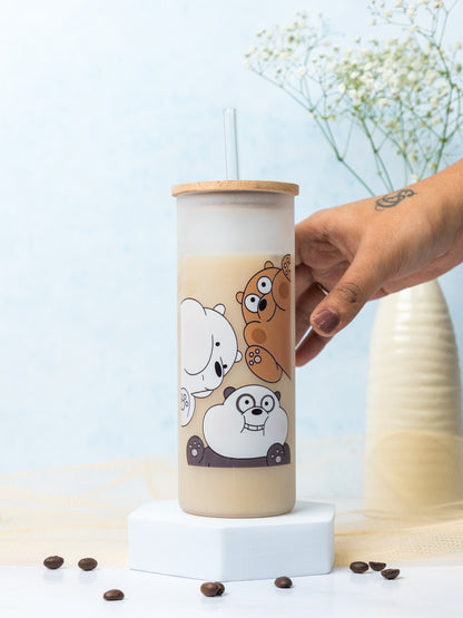 Frosted Grande Sipper 650ml| Bare Bears Print| 20oz Tall Tumbler with Straw and Lid