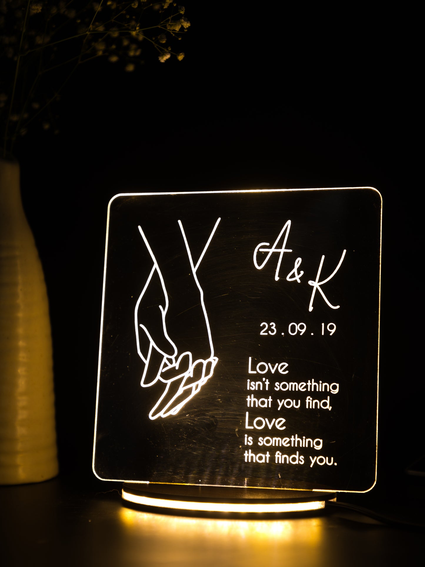 Personalized LED Side Table Lamp | Hold My Hands Couple Customized | NO COD