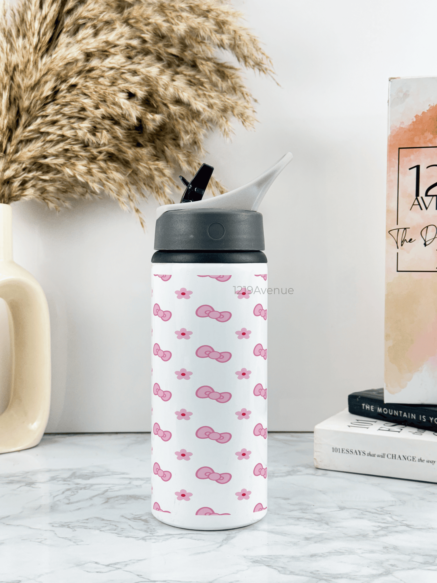 600ml Printed Fun-Sip Water Bottle | Kitty Bows Print | For Kids, School, Sports | Sipper Bottle with Carry Handle, Durable & Stylish