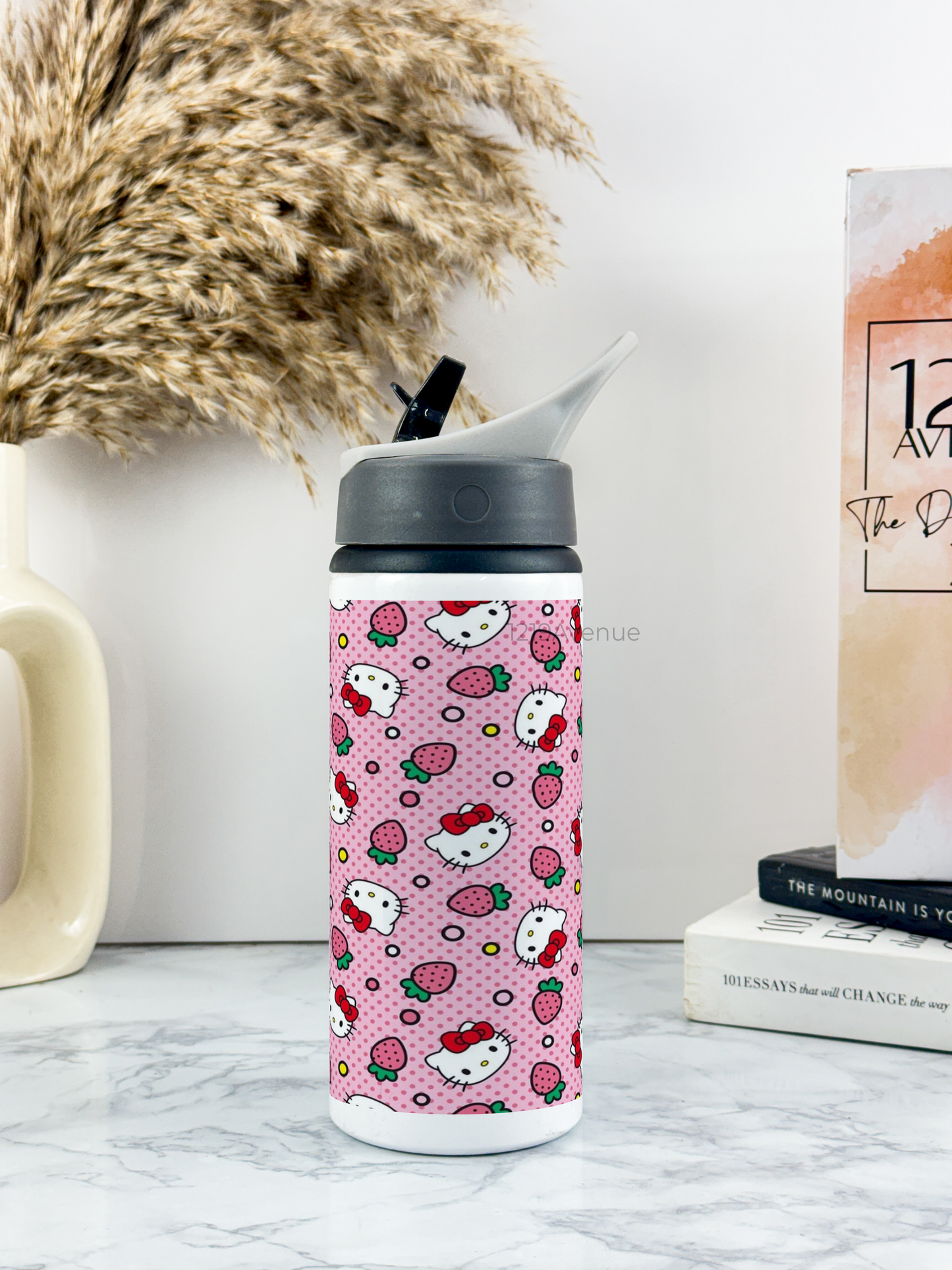 600ml Printed Fun-Sip Water Bottle | Hello Kitty Print | For Kids, School, Sports | Sipper Bottle with Carry Handle, Durable & Stylish