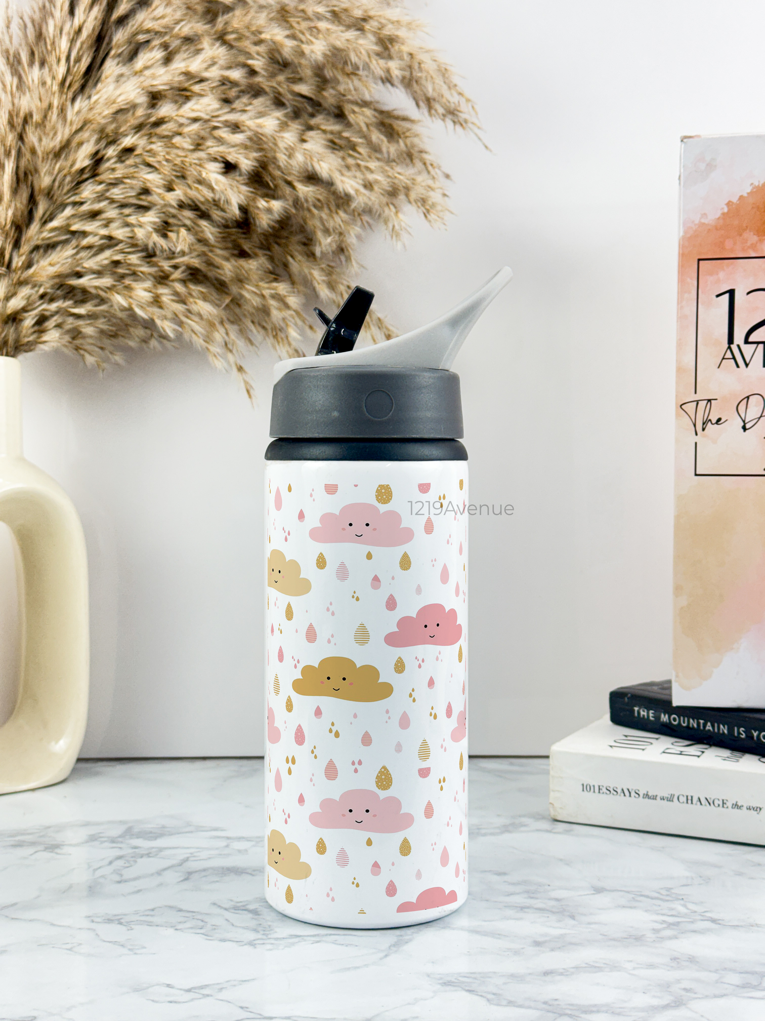 750mlPrinted Fun-Sip Water Bottle | Pretty Clouds Print | For Kids, School, Sports | Sipper Bottle with Carry Handle, Durable & Stylish