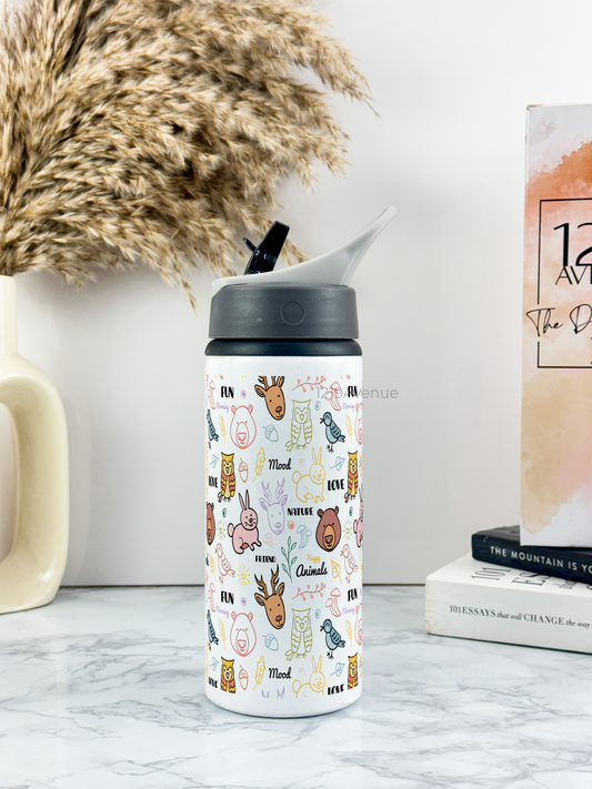 600ml Printed Fun-Sip Water Bottle | Jungle World Print | For Kids, School, Sports | Sipper Bottle with Carry Handle, Durable & Stylish