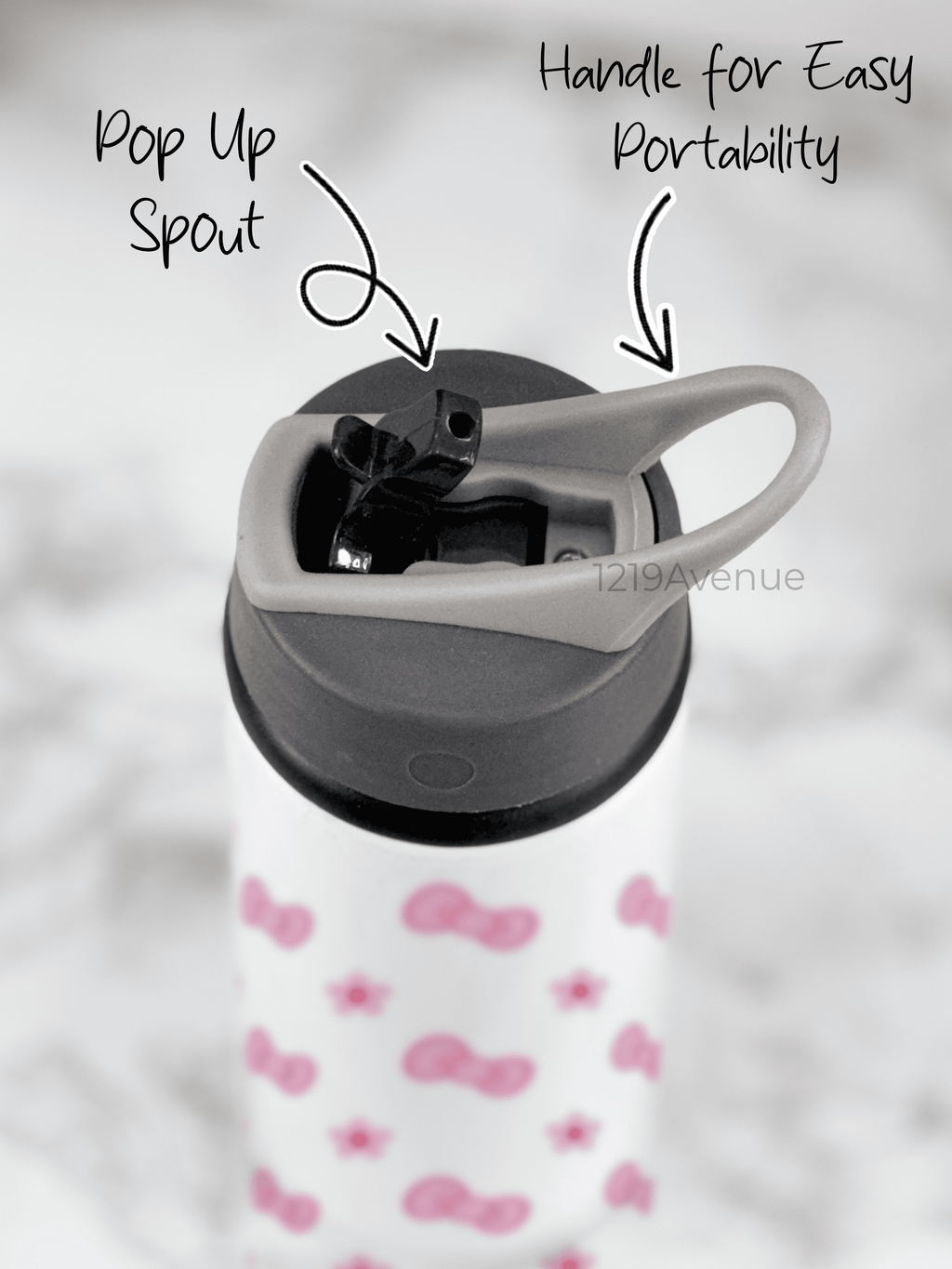 750ml Printed Fun-Sip Water Bottle | Kitty Bows Print | For Kids, School, Sports | Sipper Bottle with Carry Handle, Durable & Stylish