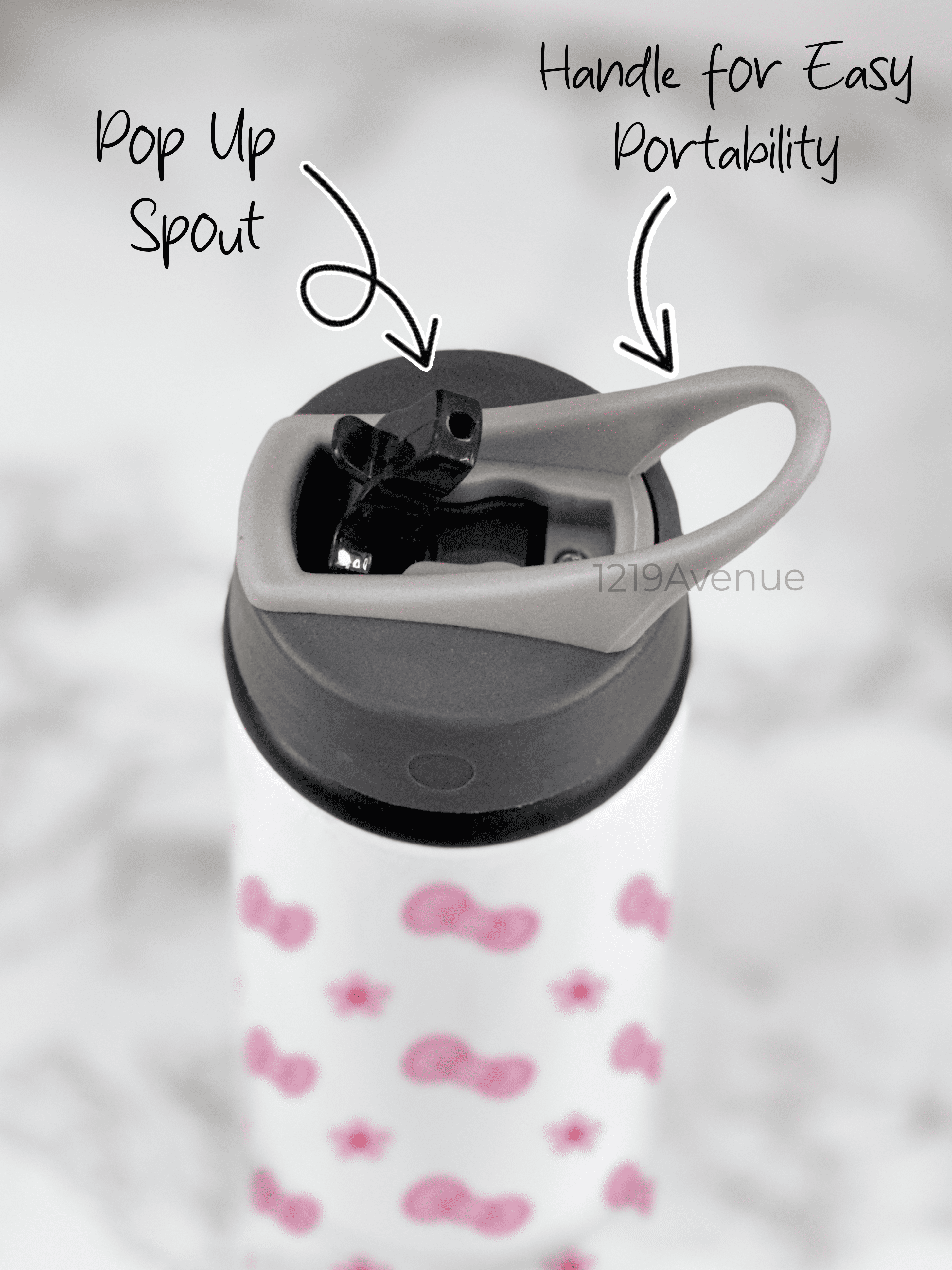 750ml Printed Fun-Sip Water Bottle | Kitty Bows Print | For Kids, School, Sports | Sipper Bottle with Carry Handle, Durable & Stylish