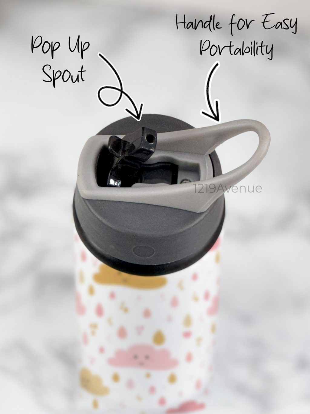 750mlPrinted Fun-Sip Water Bottle | Pretty Clouds Print | For Kids, School, Sports | Sipper Bottle with Carry Handle, Durable & Stylish