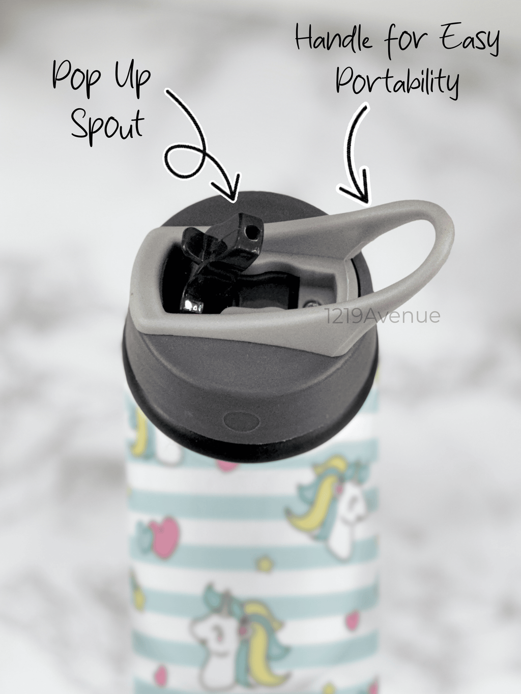 750ml Printed Fun-Sip Water Bottle | Stripes Unicorn Print | For Kids, School, Sports | Sipper Bottle with Carry Handle, Durable & Stylish