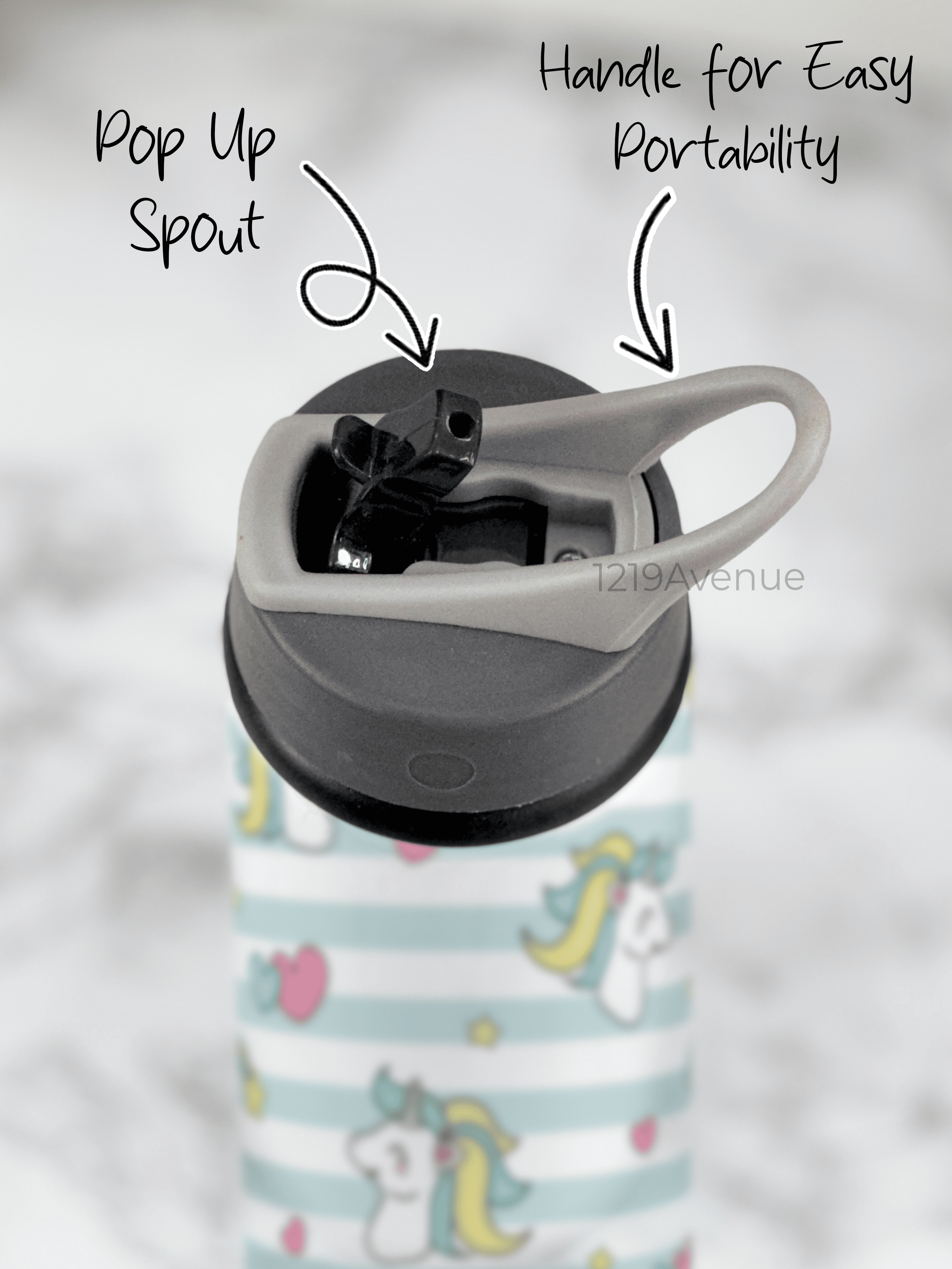 750ml Printed Fun-Sip Water Bottle | Stripes Unicorn Print | For Kids, School, Sports | Sipper Bottle with Carry Handle, Durable & Stylish