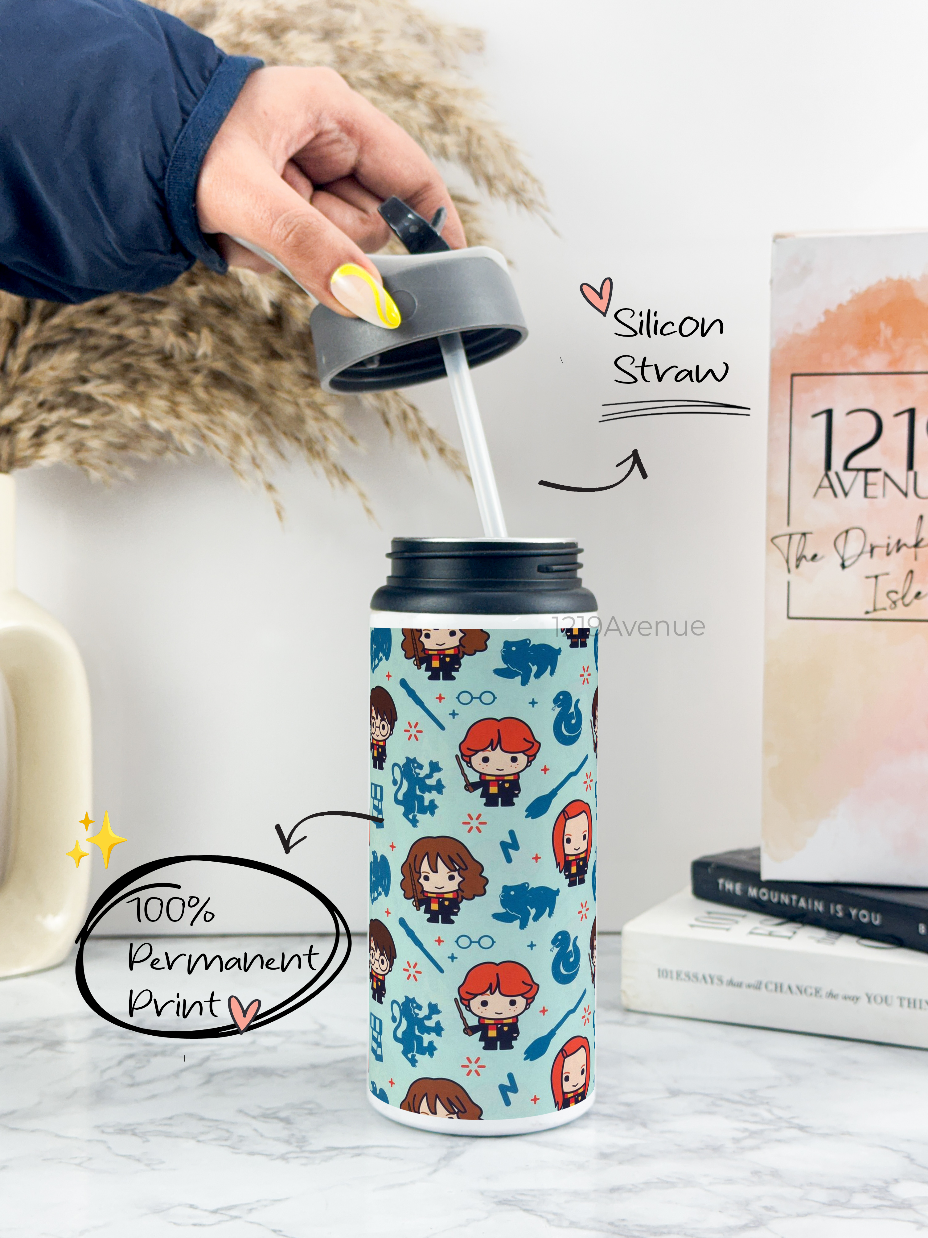 750ml Printed Fun-Sip Water Bottle | Harry Porter Theme Print | For Kids, School, Sports | Sipper Bottle with Carry Handle, Durable & Stylish