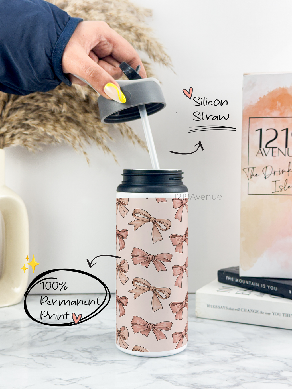 750ml Printed Fun-Sip Water Bottle | Bow Beut Print | For Kids, School, Sports | Sipper Bottle with Carry Handle, Durable & Stylish