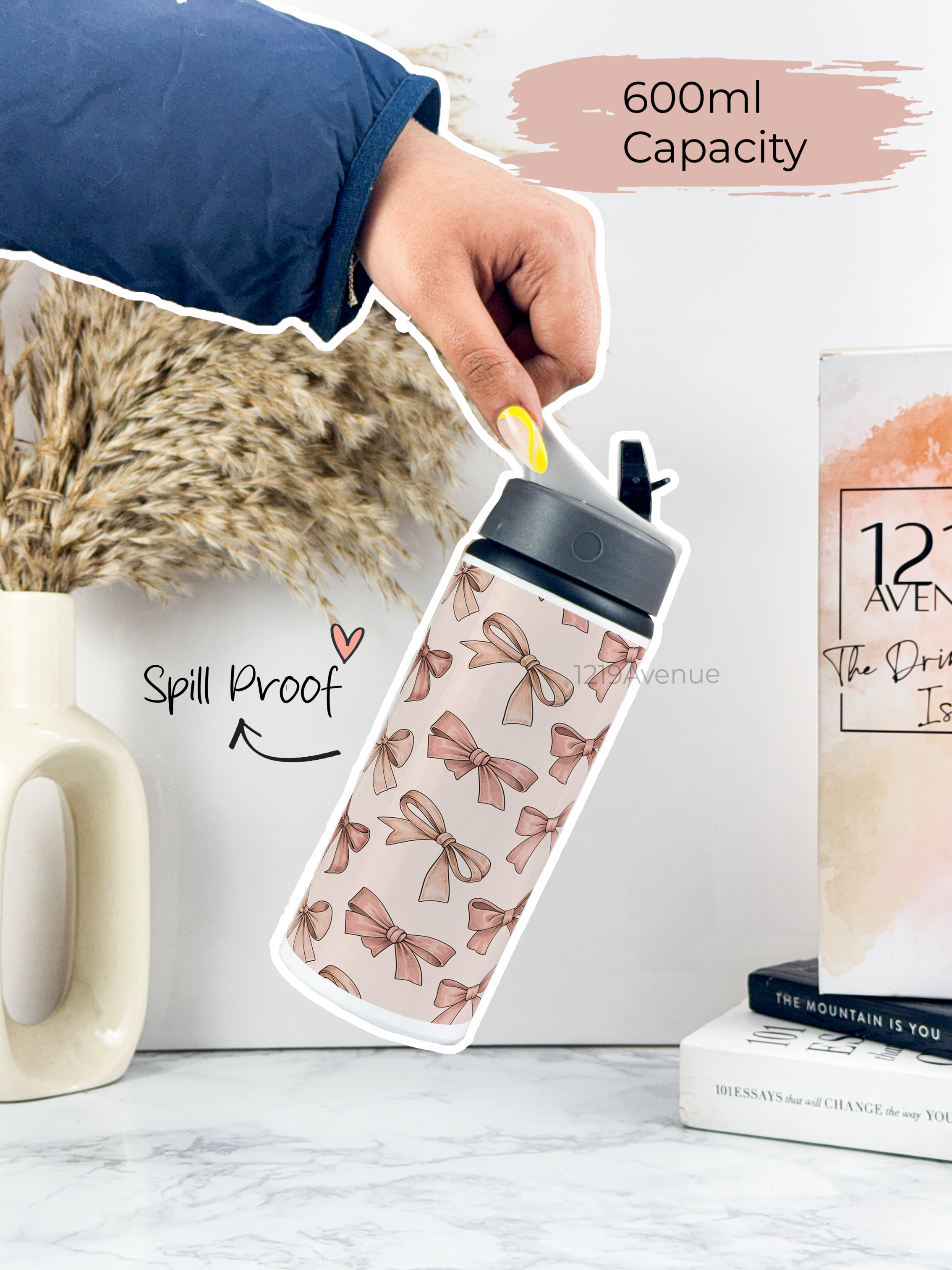 750ml Printed Fun-Sip Water Bottle | Bow Beut Print | For Kids, School, Sports | Sipper Bottle with Carry Handle, Durable & Stylish