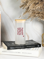 Squaro Sipper 450ml| Self Love Design| Permanent Prints| Coffee Glass Tumbler with straw and li