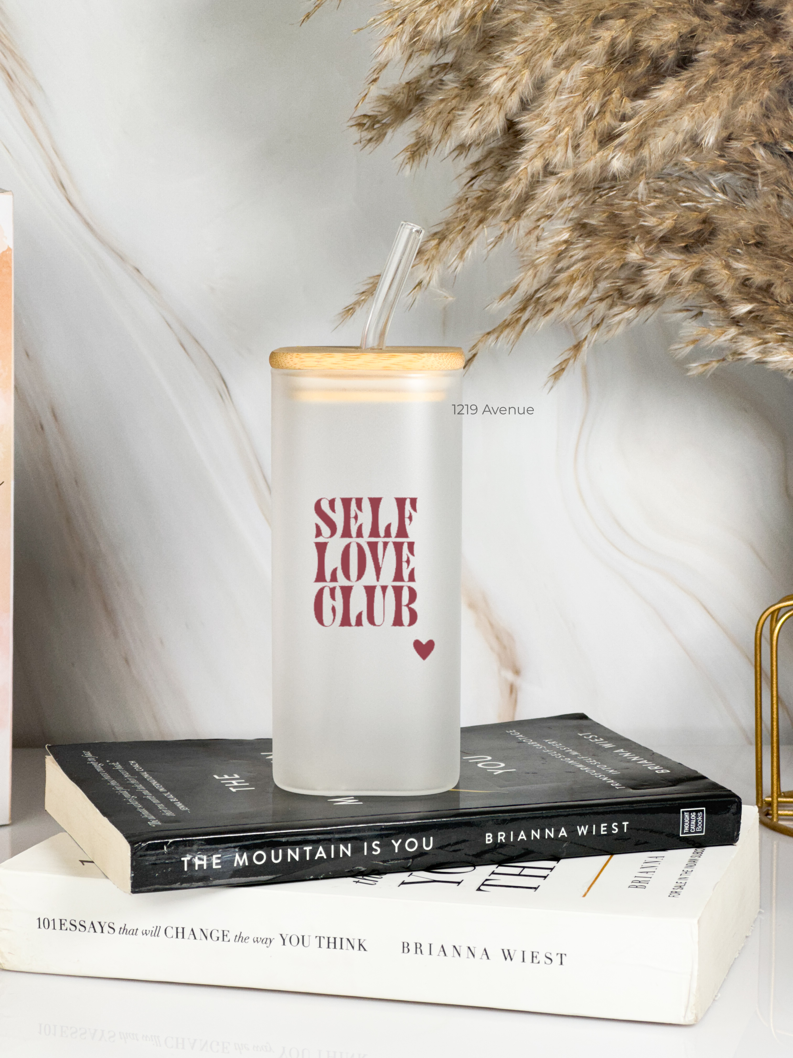 Squaro Sipper 450ml| Self Love Design| Permanent Prints| Coffee Glass Tumbler with straw and li