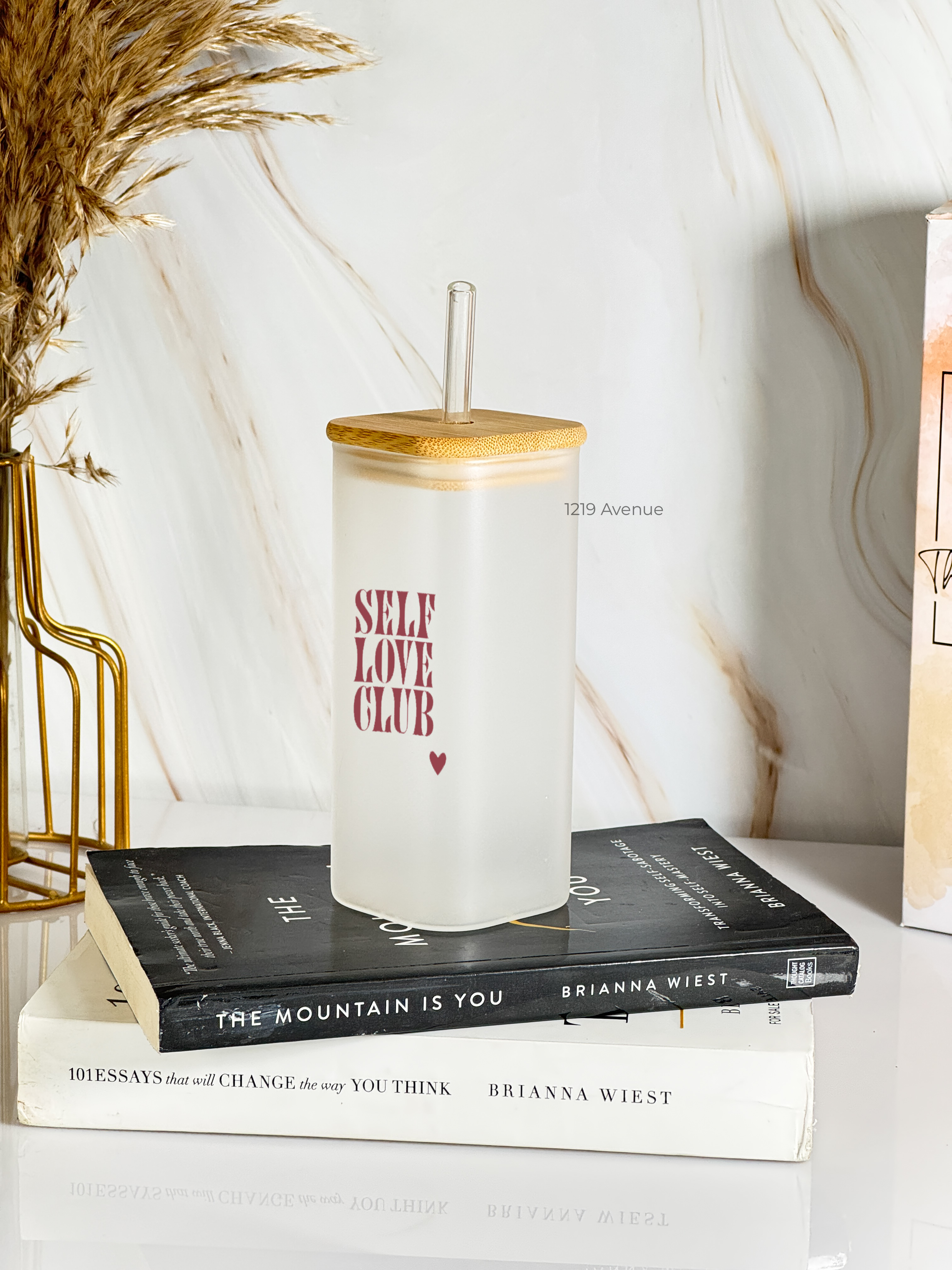 Squaro Sipper 450ml| Self Love Design| Permanent Prints| Coffee Glass Tumbler with straw and li