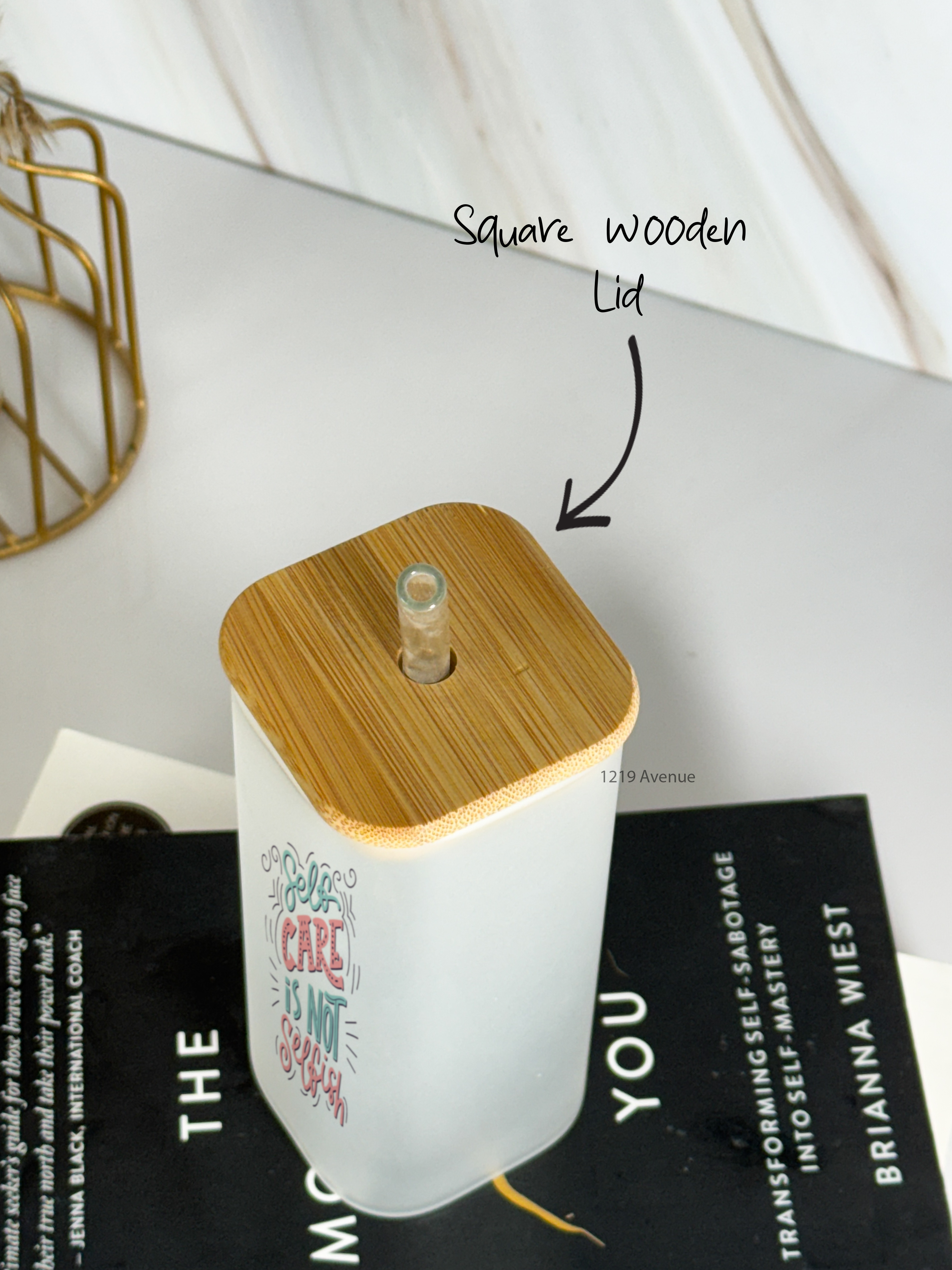 Squaro Sipper 450ml| Self Care Design| Permanent Prints| Coffee Glass Tumbler with straw and lid