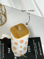 Squaro Sipper 450ml| Brown Flower Design| Permanent Prints| Coffee Glass Tumbler with straw and lid