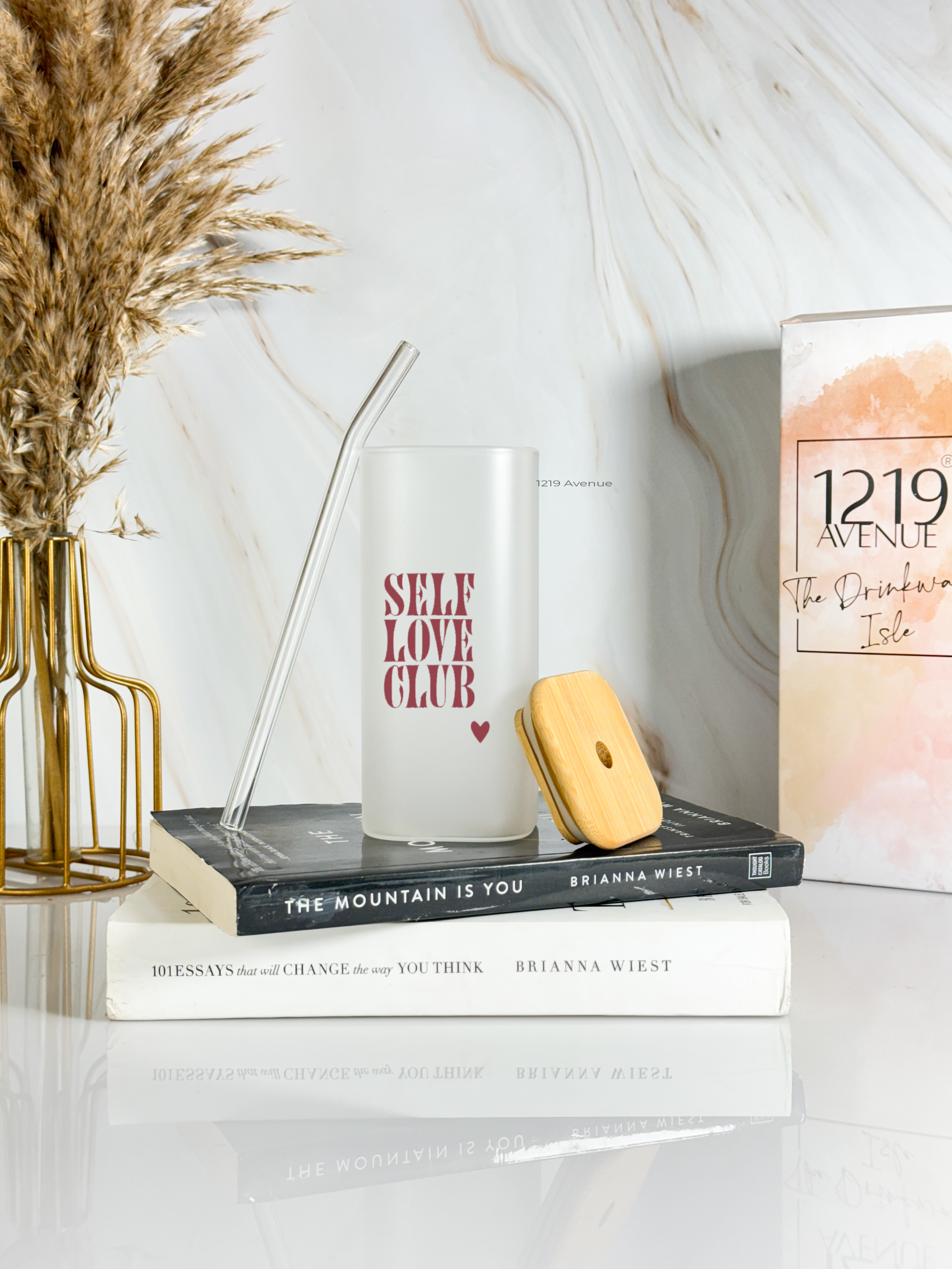 Squaro Sipper 450ml| Self Love Design| Permanent Prints| Coffee Glass Tumbler with straw and li