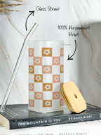 Squaro Sipper 450ml| Sage Daisy Dreamer Design| Permanent Prints| Coffee Glass Tumbler with straw and lid