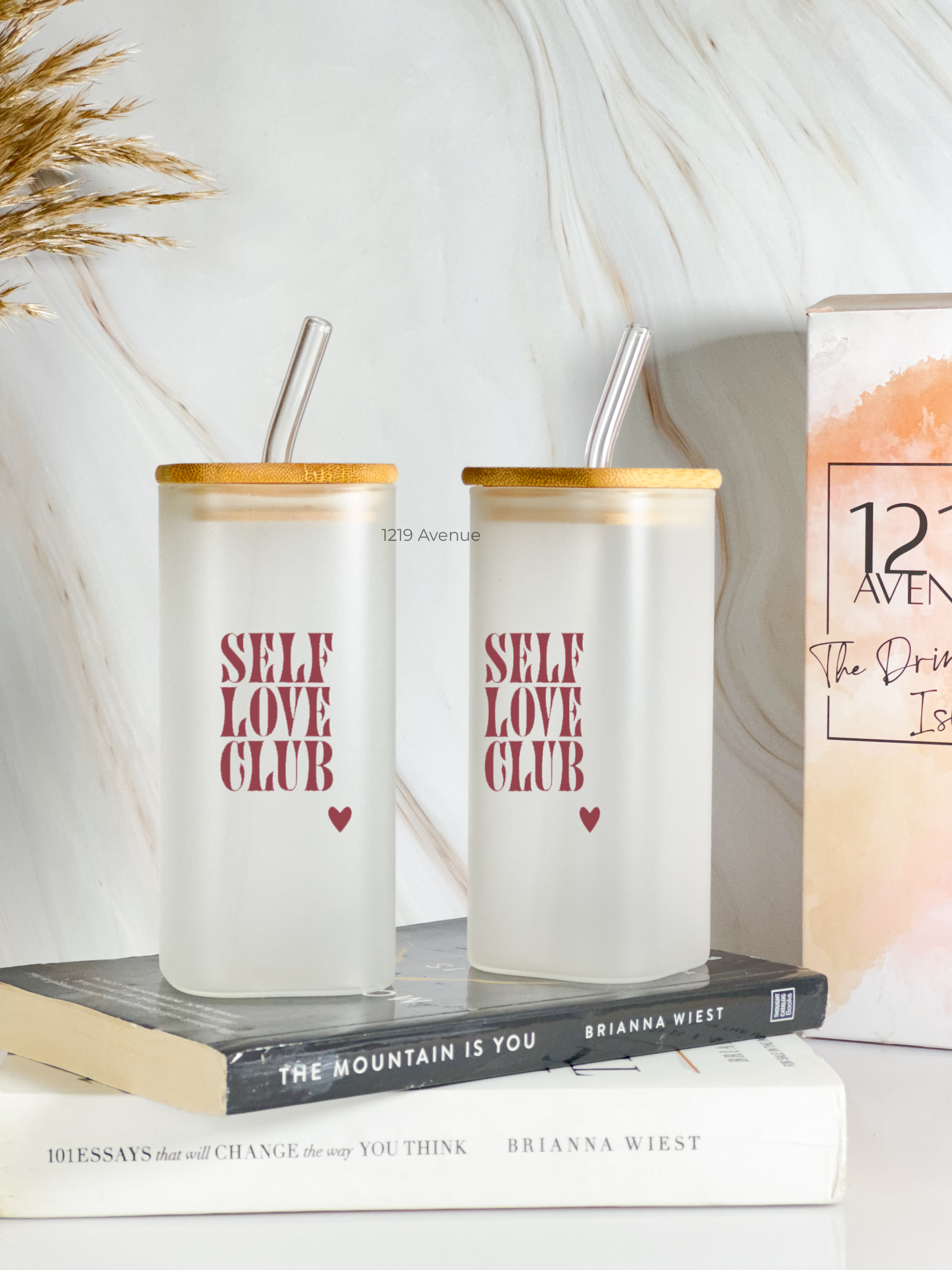 Squaro Sipper 450ml| Self Love Design| Permanent Prints| Coffee Glass Tumbler with straw and li