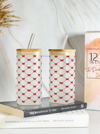 Squaro Sipper 450ml| Benji Hearts Design| Permanent Prints| Coffee Glass Tumbler with straw and lid