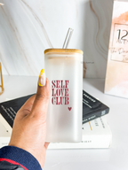 Squaro Sipper 450ml| Self Love Design| Permanent Prints| Coffee Glass Tumbler with straw and li