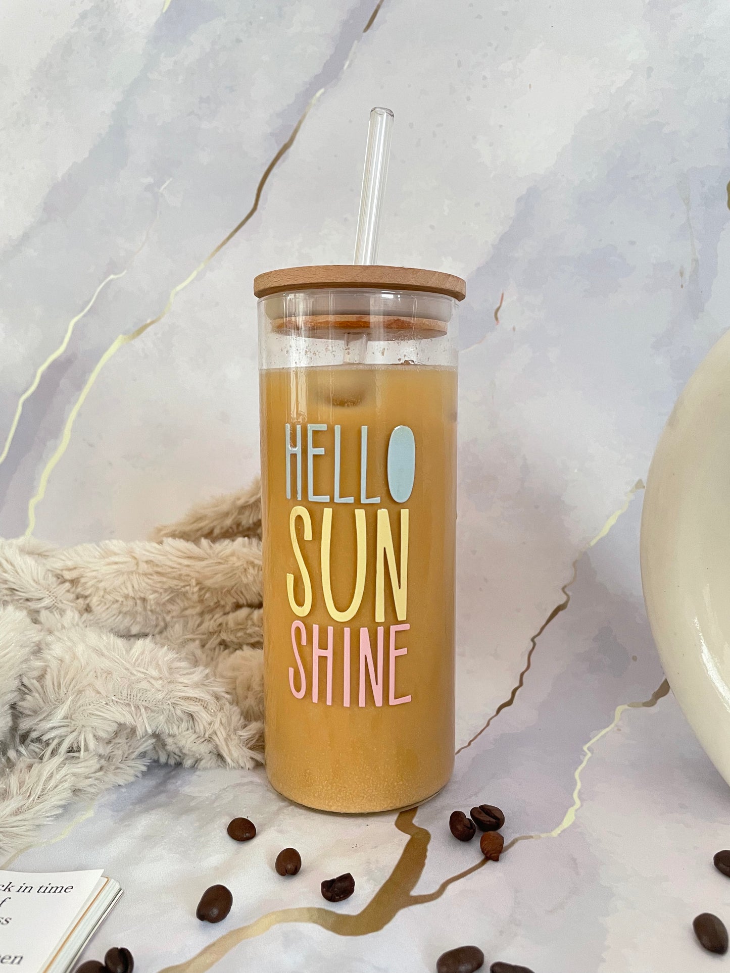 Clear Grande Sipper 650ml| Hello Sun Shine Print| 22 oz Coffee Tumbler with Straw and Lid