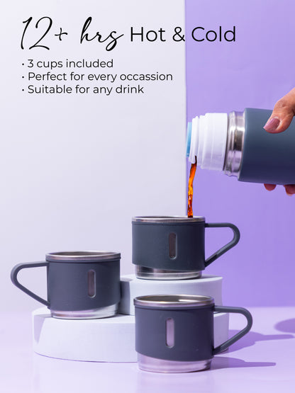 1219 Avenue Insulated Vacuum Flask with 3 cups 14hrs+ hot and Cold