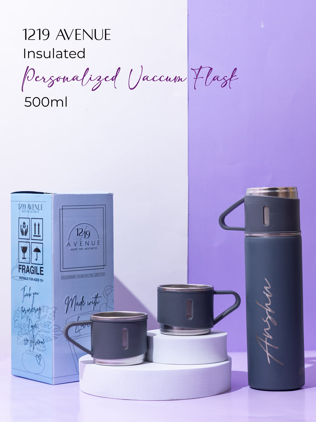 Personalized Insulated Vacuum Flask with 3 cups