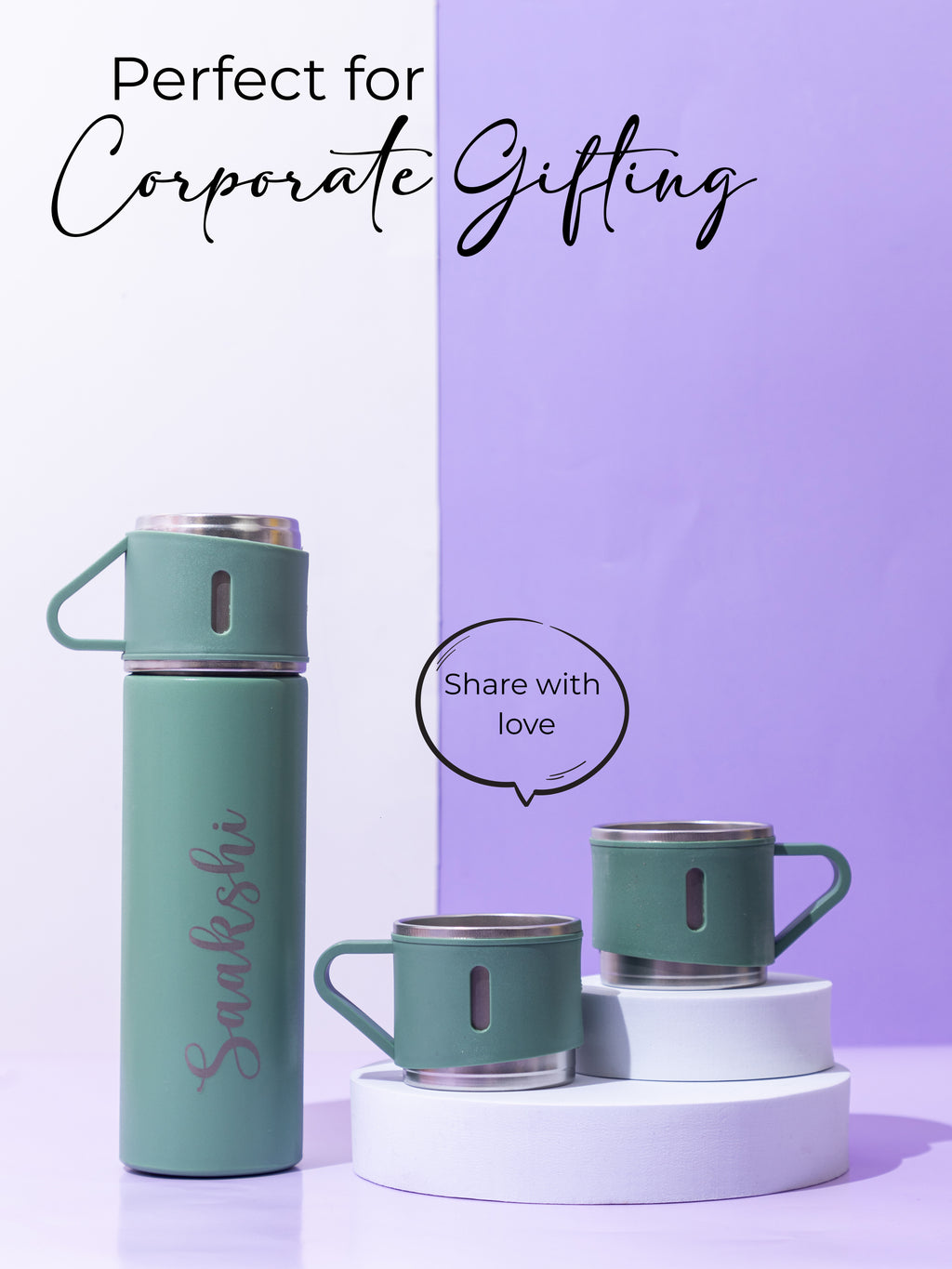 Personalized Insulated Vacuum Flask with 3 cups