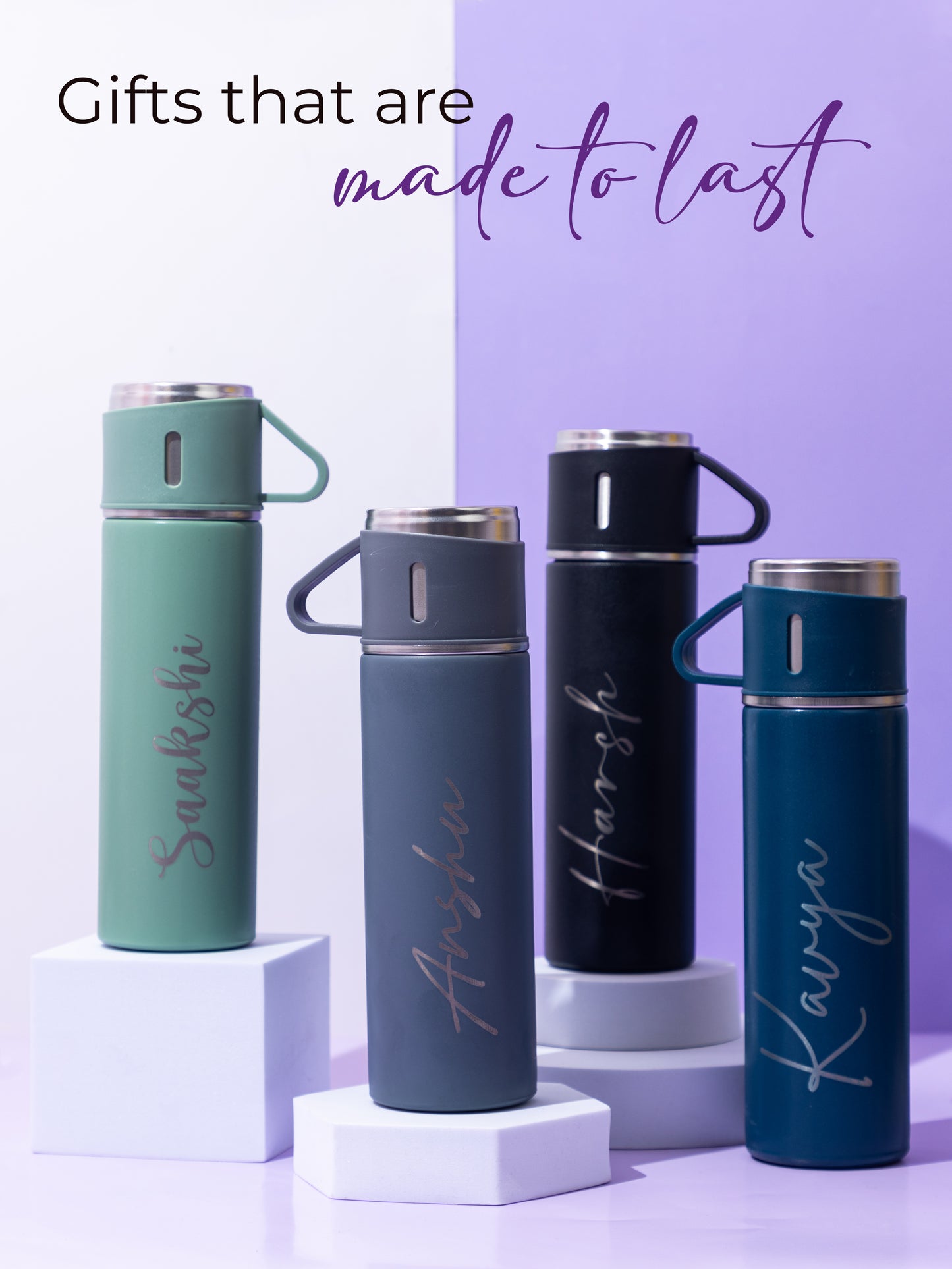 Personalized Insulated Vacuum Flask with 3 cups